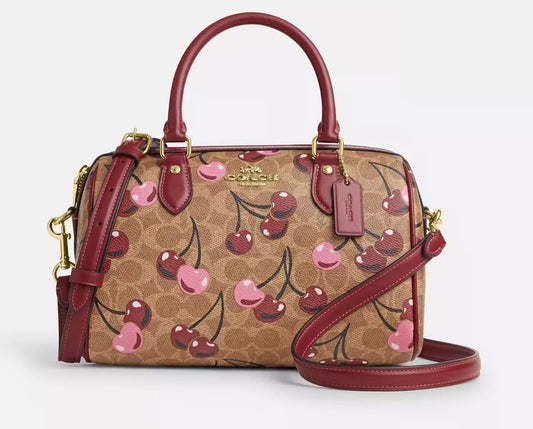 Coach Rowan Satchel Bag with Cherry Print.
