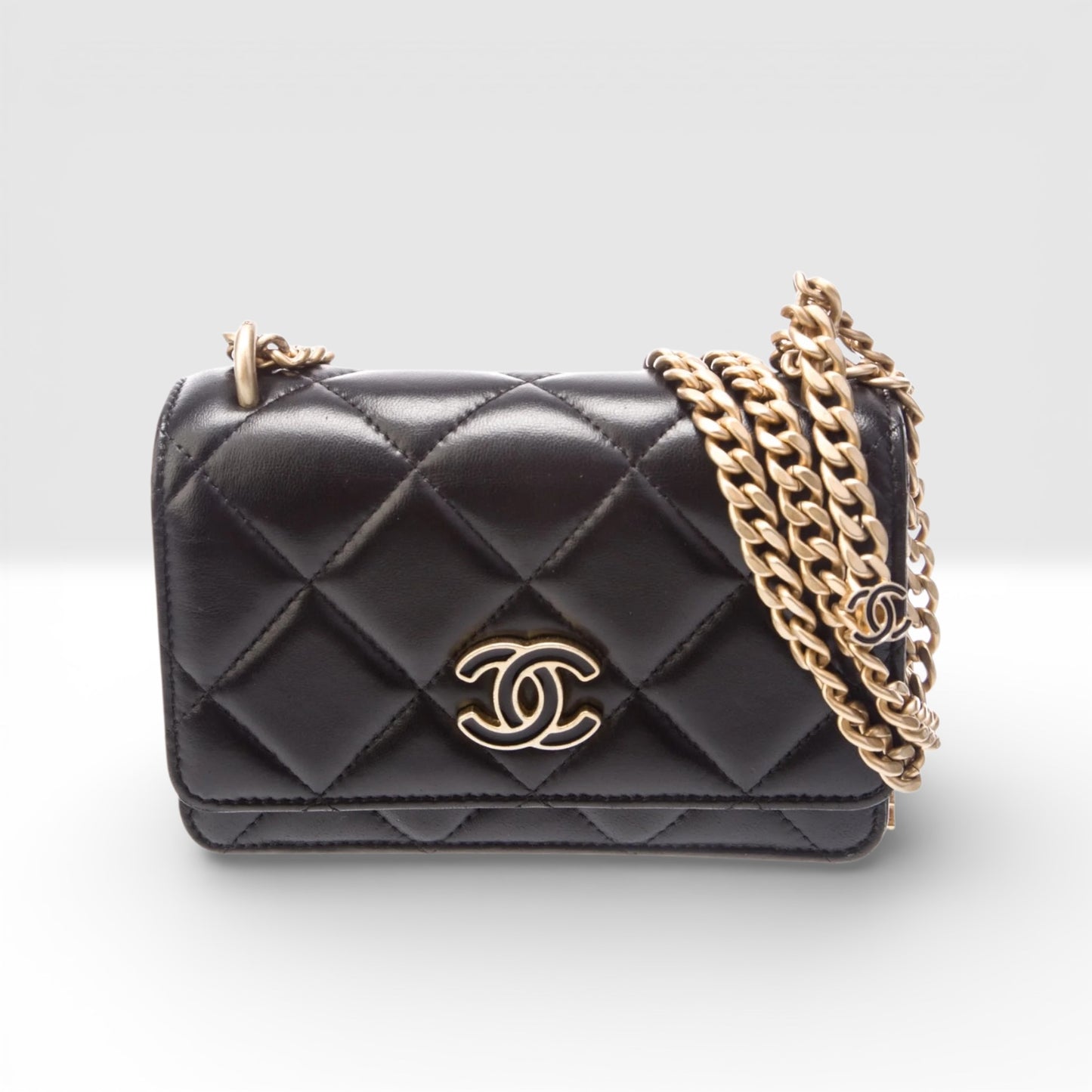 Chanel Lambskin Quilted Mini CC Crystal Logo Chain Flap bag