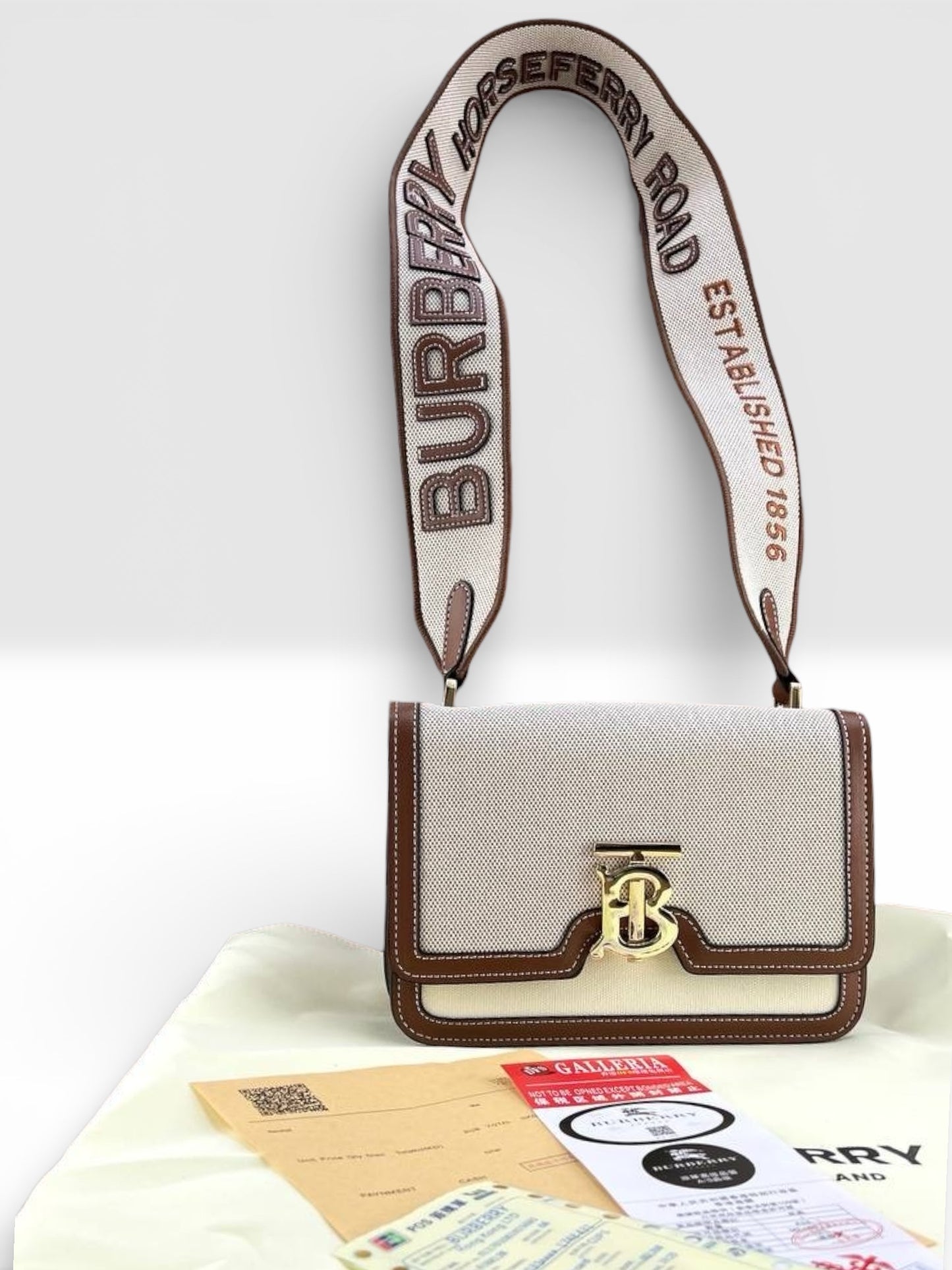 BURBERRY SMALL CANVAS & LEATHER TB BAG