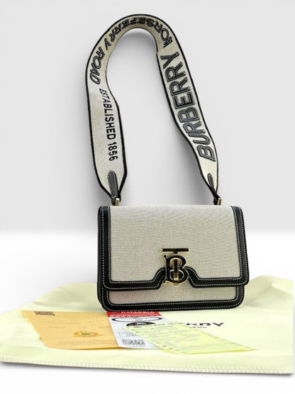 BURBERRY SMALL CANVAS & LEATHER TB BAG