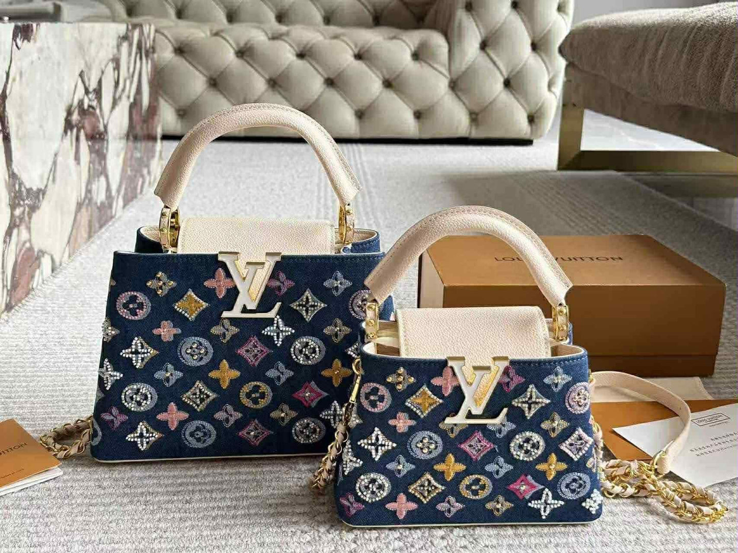 Louis Vuitton Capucines Mini Denim Embroidered Bag