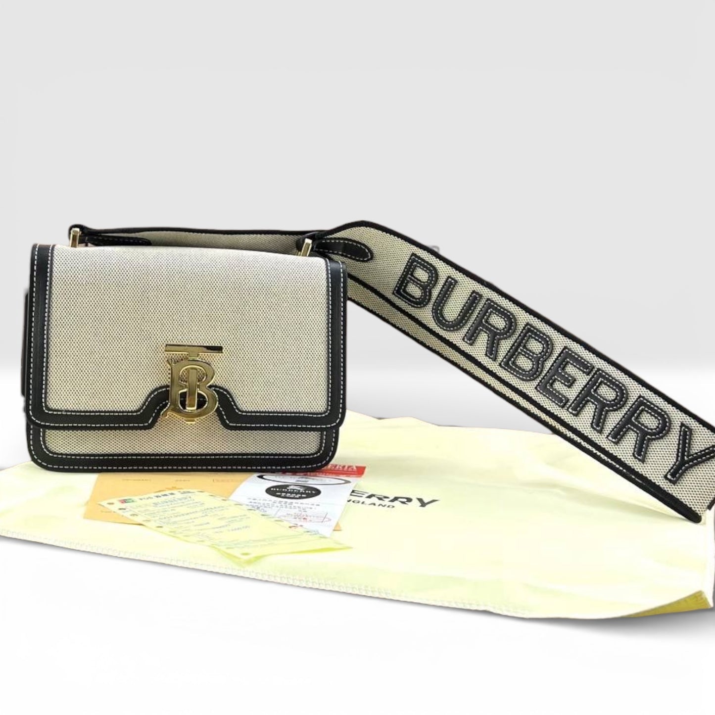BURBERRY SMALL CANVAS & LEATHER TB BAG