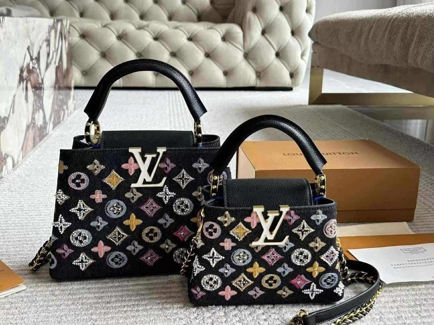 Louis Vuitton Capucines Mini Denim Embroidered Bag