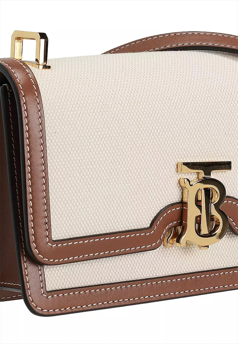 BURBERRY SMALL CANVAS & LEATHER TB BAG