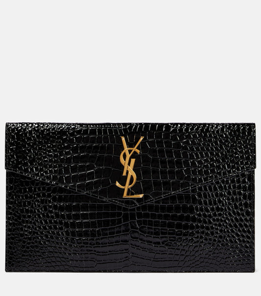 Ysl- Yves Saint Laurent Uptown Chain Wallet in black crocodile-embossed leather