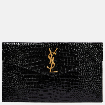 Ysl- Yves Saint Laurent Uptown Chain Wallet in black crocodile-embossed leather