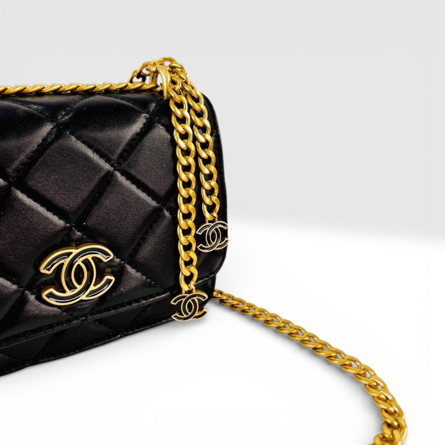 Chanel Lambskin Quilted Mini CC Crystal Logo Chain Flap bag