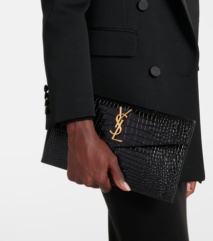 Ysl- Yves Saint Laurent Uptown Chain Wallet in black crocodile-embossed leather