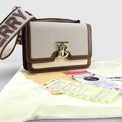 BURBERRY SMALL CANVAS & LEATHER TB BAG