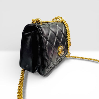 Chanel Lambskin Quilted Mini CC Crystal Logo Chain Flap bag