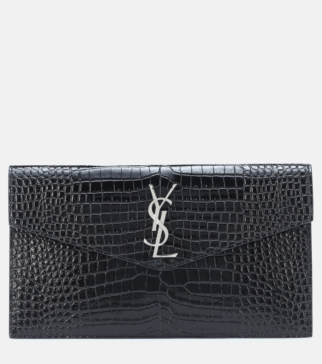 Ysl- Yves Saint Laurent Uptown Chain Wallet in black crocodile-embossed leather