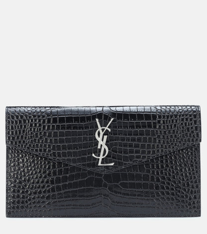 Ysl- Yves Saint Laurent Uptown Chain Wallet in black crocodile-embossed leather